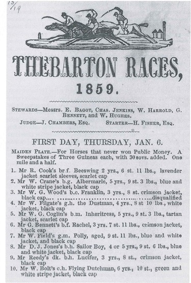 Thebarton Race Program, 1859 Thebarton Old and New