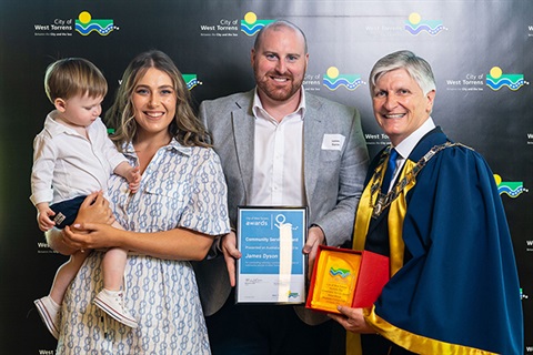 West-Torrens-Community-Service-Award-James-Dyson-with-family-and-Mayor-Coxon.jpg