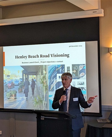 4 Dec 2023 Henley Beach Rd Visioning Launch Mayor Michael Coxon